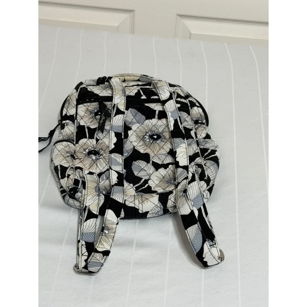 Vera Bradley Night and Day Floral Quilted Cotton Mini Backpack Black White Grey